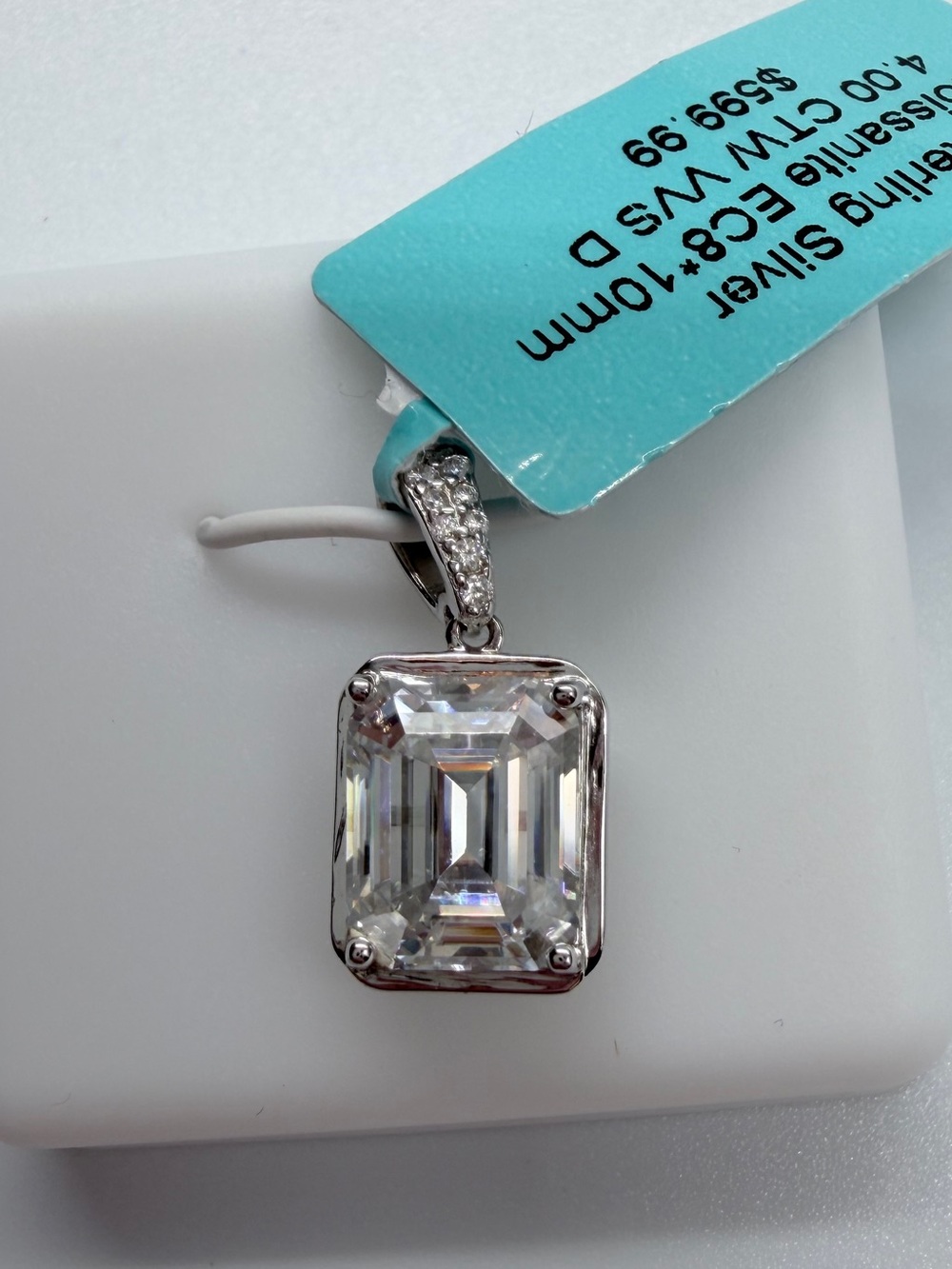 NWT Sterling Silver Emerald-Cut Moussenite Pendant